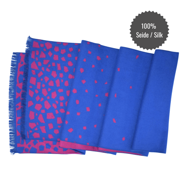 Seidenflanell Schal Blau Pink Gefleckt